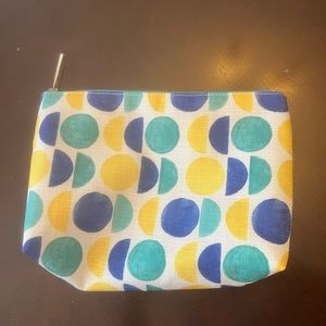 Clinique Teal/Blue/Yellow Circles on White Background Cosmetics Bag
